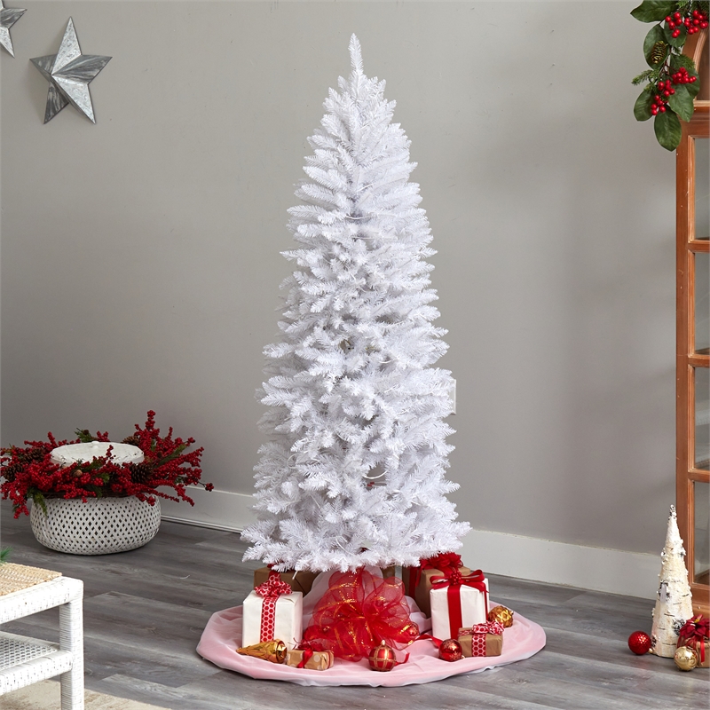 Nearly Natural 6ft Slim White Christmas Tree with 250 Warm White LED Lights