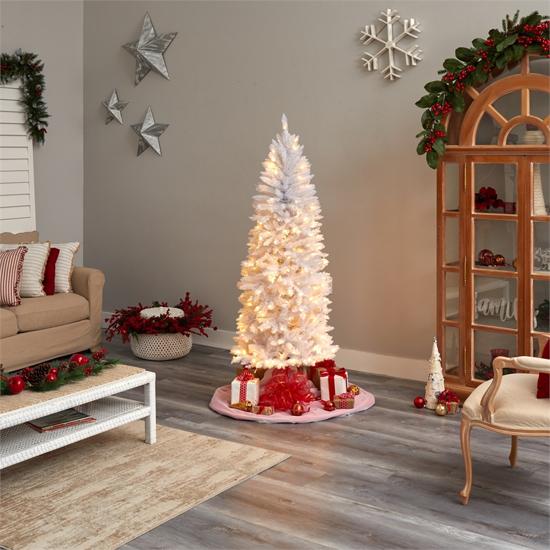 Nearly Natural 6ft Slim White Christmas Tree with 250 Warm White LED Lights