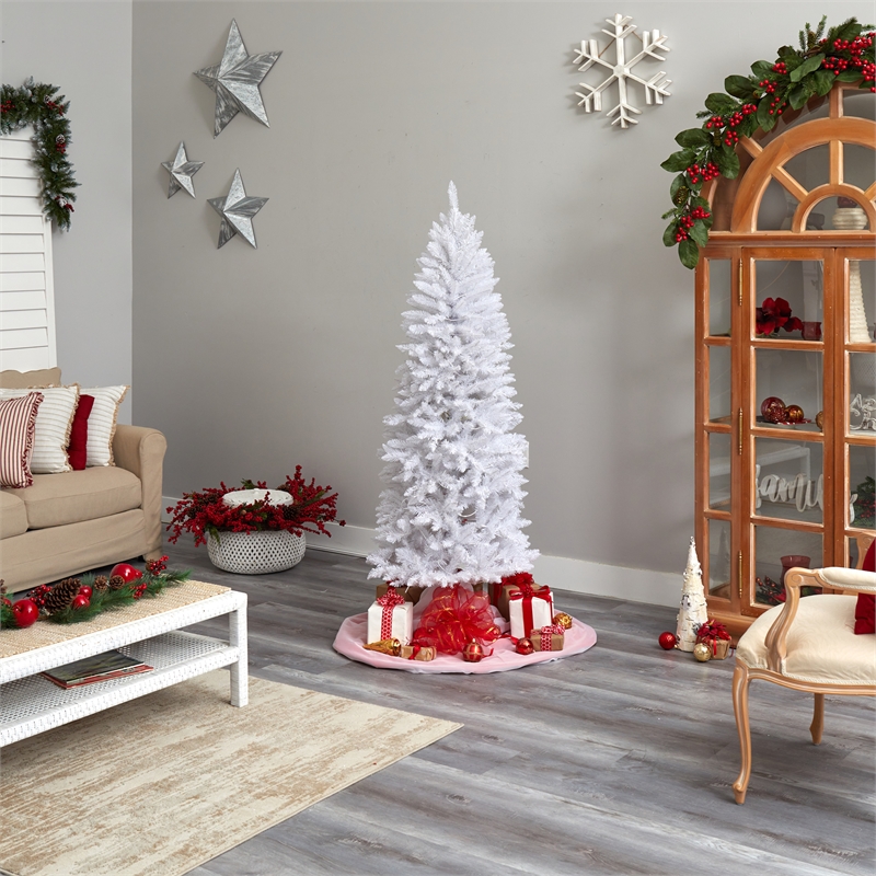 Nearly Natural 6ft Slim White Christmas Tree with 250 Warm White LED Lights