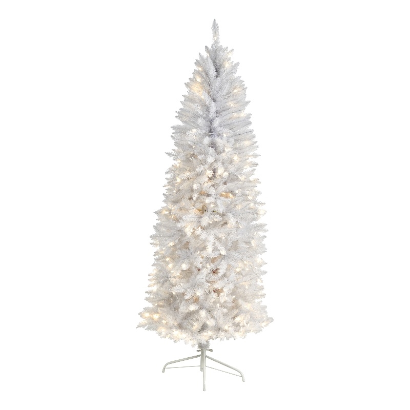 Nearly Natural 6ft Slim White Christmas Tree with 250 Warm White LED Lights