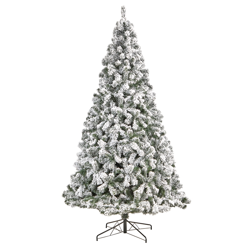 Nearly Natural 9ft Flocked West Virginia Fir Christmas Tree w/ 650 Clear LED