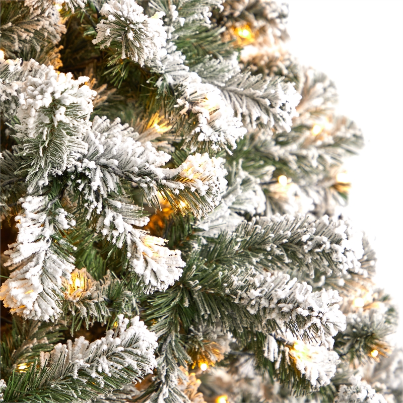 Nearly Natural 9ft Flocked West Virginia Fir Christmas Tree w/ 650 Clear LED