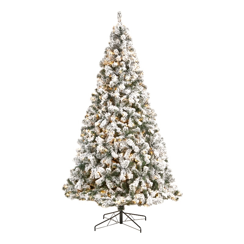Nearly Natural 9ft Flocked West Virginia Fir Christmas Tree w/ 650 Clear LED