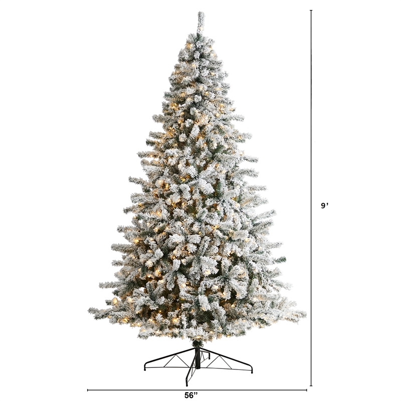 Nearly Natural 9ft Flocked Rock Springs Spruce Christmas Tree w/ 650 LED Lights