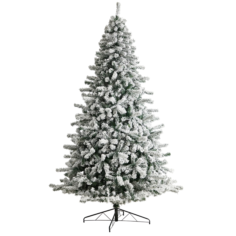 Nearly Natural 9ft Flocked Rock Springs Spruce Christmas Tree w/ 650 LED Lights