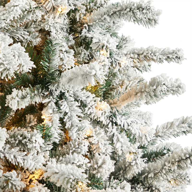 Nearly Natural 9ft Flocked Rock Springs Spruce Christmas Tree w/ 650 LED Lights