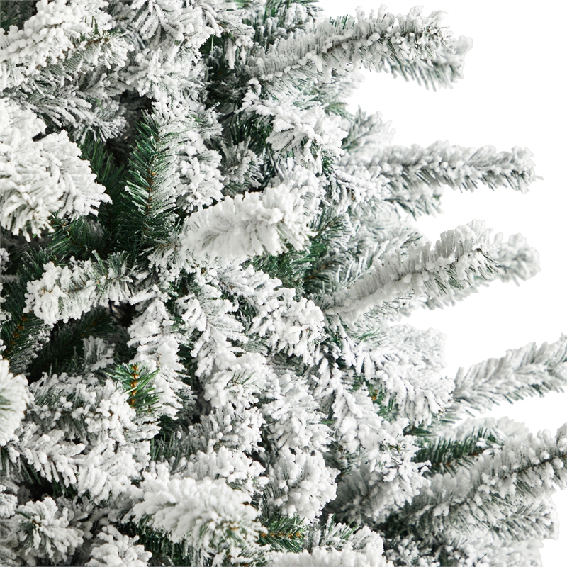 Nearly Natural 9ft Flocked Rock Springs Spruce Christmas Tree w/ 650 LED Lights