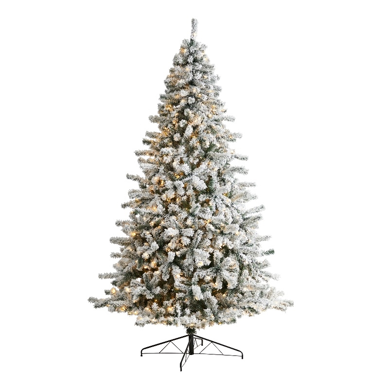 Nearly Natural 9ft Flocked Rock Springs Spruce Christmas Tree w/ 650 LED Lights