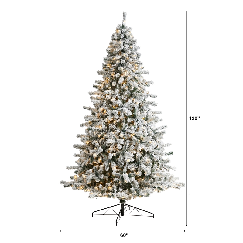 Nearly Natural 10ft Flocked Rock Springs Spruce Christmas Tree w/ 800 LED Lights
