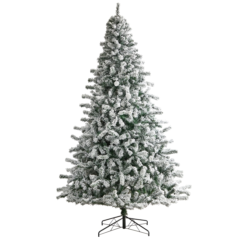 Nearly Natural 10ft Flocked Rock Springs Spruce Christmas Tree w/ 800 LED Lights