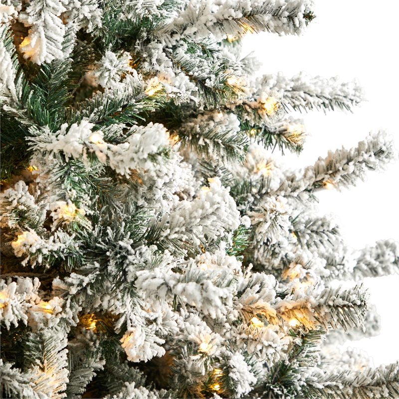 Nearly Natural 10ft Flocked Rock Springs Spruce Christmas Tree w/ 800 LED Lights