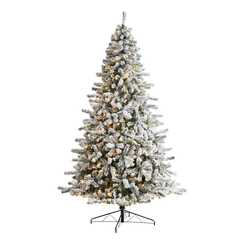 Nearly Natural 10ft Flocked Rock Springs Spruce Christmas Tree w/ 800 LED Lights