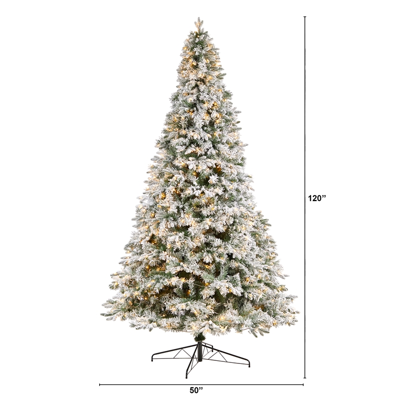 Nearly Natural 10ft Flocked Vermont Mixed Pine Christmas Tree w/ 800 LED Lights