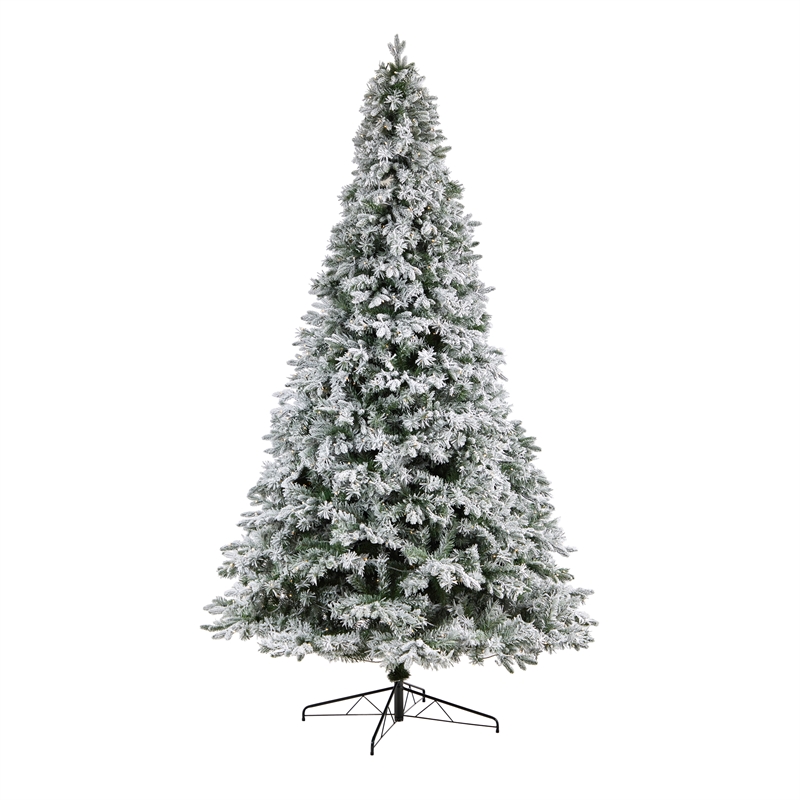 Nearly Natural 10ft Flocked Vermont Mixed Pine Christmas Tree w/ 800 LED Lights