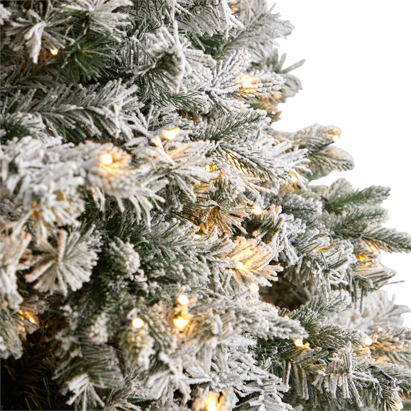Nearly Natural 10ft Flocked Vermont Mixed Pine Christmas Tree w/ 800 LED Lights