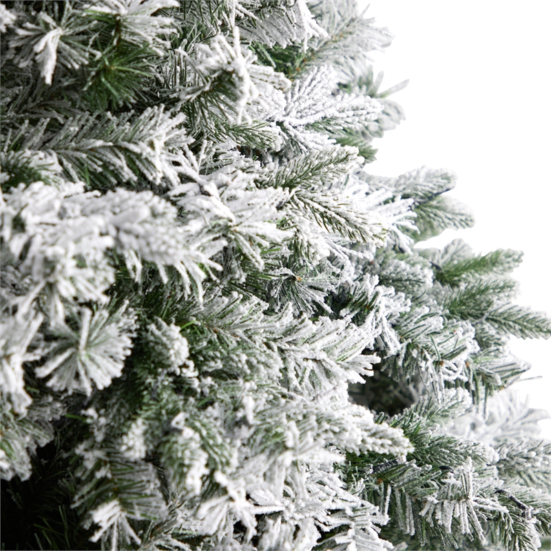 Nearly Natural 10ft Flocked Vermont Mixed Pine Christmas Tree w/ 800 LED Lights
