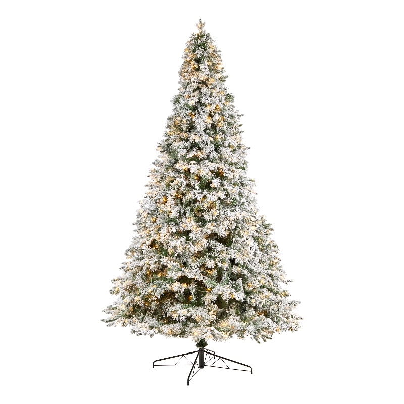 Nearly Natural 10ft Flocked Vermont Mixed Pine Christmas Tree w/ 800 LED Lights