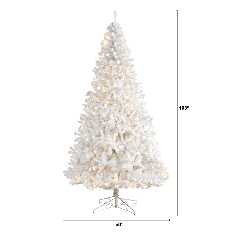 Nearly Natural 9ft White Christmas Tree with 650 LED Lights in White