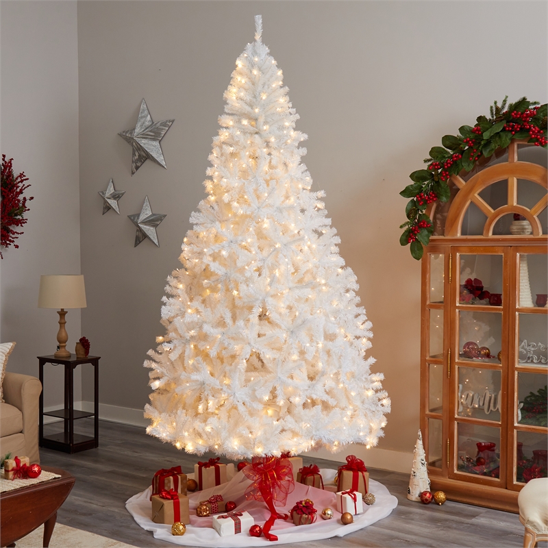 Nearly Natural 9ft White Christmas Tree with 650 LED Lights in White