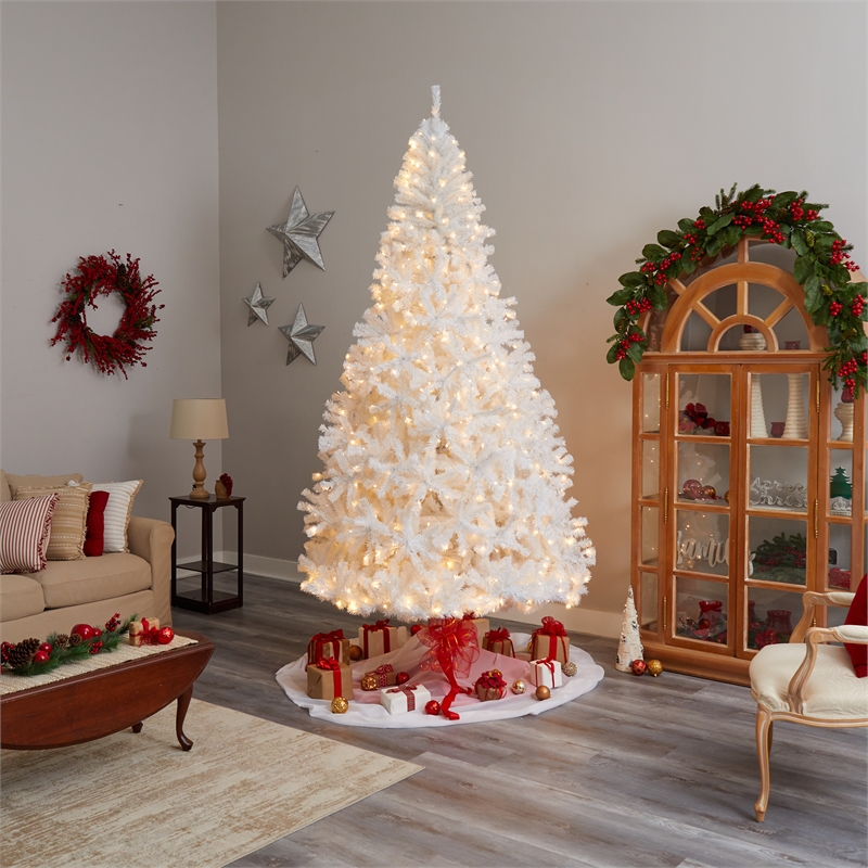 Nearly Natural 9ft White Christmas Tree with 650 LED Lights in White