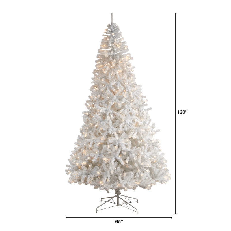 Nearly Natural 10ft White Christmas Tree with 800 LED Lights in White