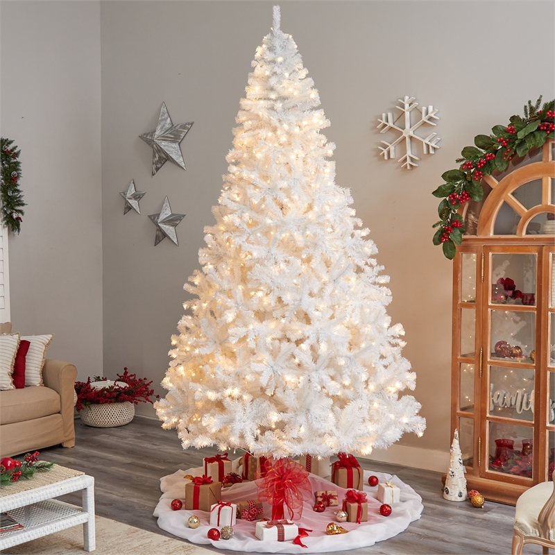 Nearly Natural 10ft White Christmas Tree with 800 LED Lights in White