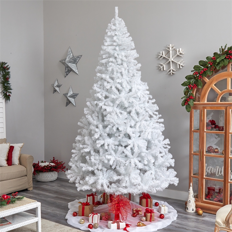 Nearly Natural 10ft White Christmas Tree with 800 LED Lights in White
