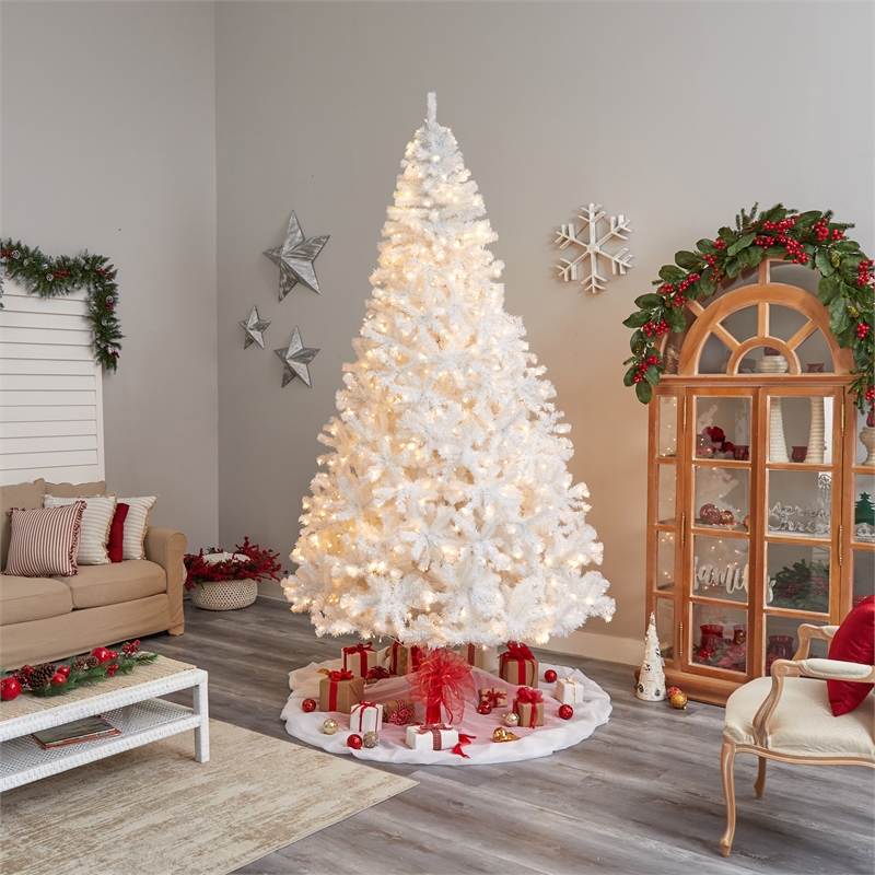 Nearly Natural 10ft White Christmas Tree with 800 LED Lights in White