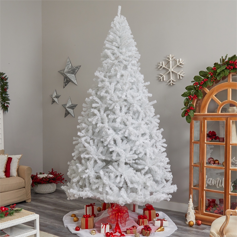 Nearly Natural 11ft White Christmas Tree with 1000 LED Lights in White