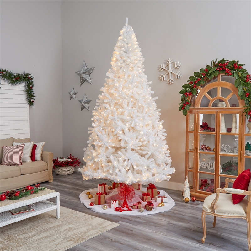 Nearly Natural 11ft White Christmas Tree with 1000 LED Lights in White
