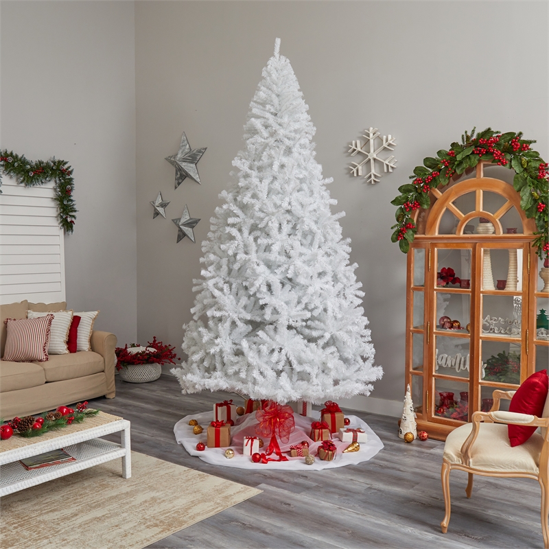 Nearly Natural 11ft White Christmas Tree with 1000 LED Lights in White