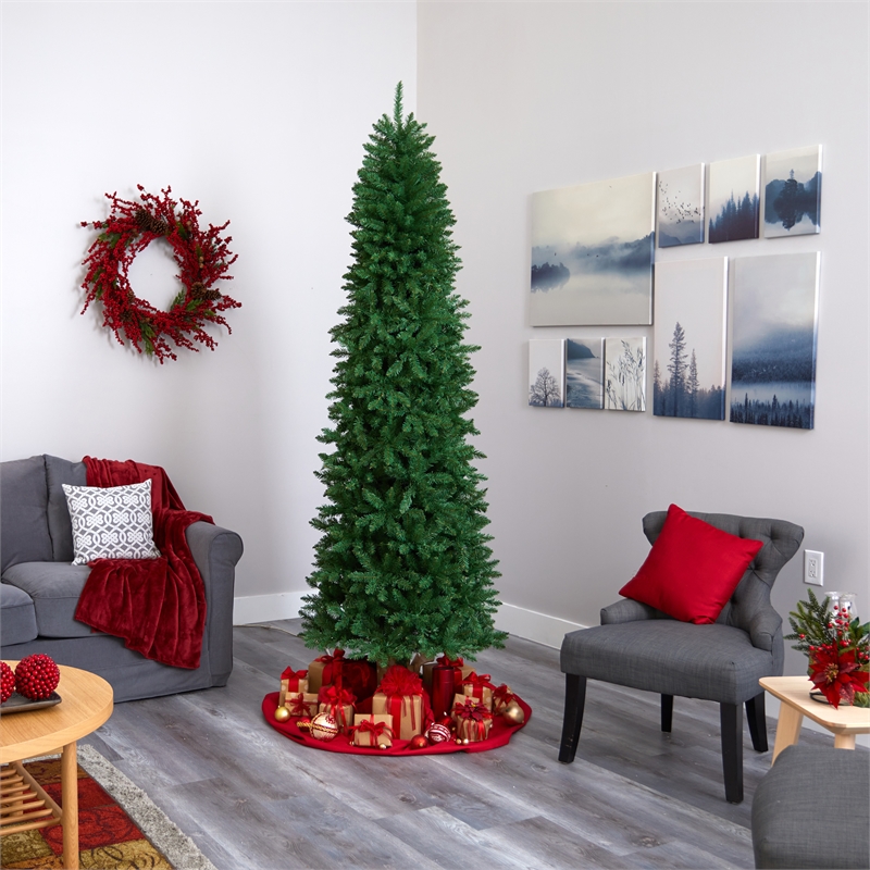 Nearly Natural 8ft Slim Green Mountain Pine Christmas Tree
