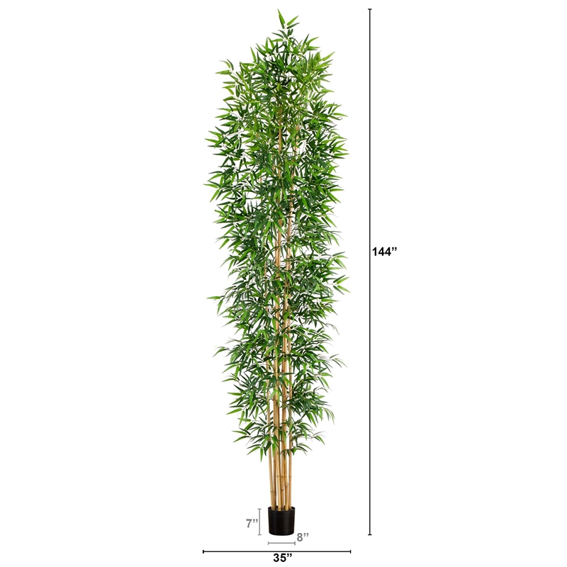 Nearly Natural 12ft Artificial Bamboo Tree with Real Bamboo Trunks in Green