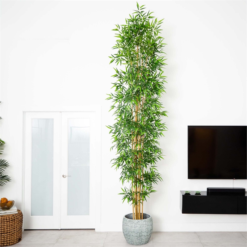 Nearly Natural 12ft Artificial Bamboo Tree with Real Bamboo Trunks in Green