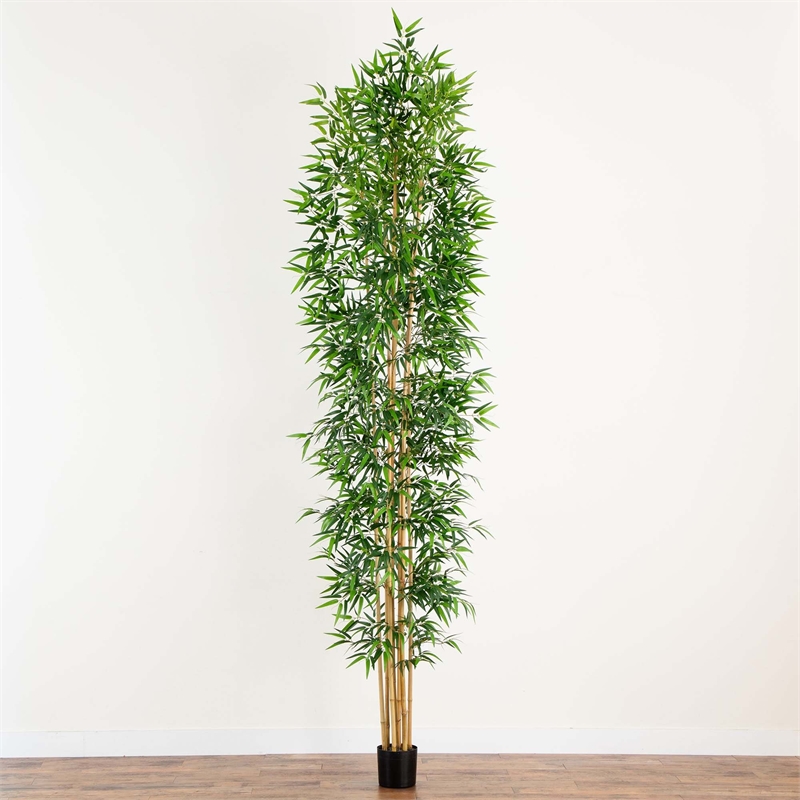 Nearly Natural 12ft Artificial Bamboo Tree with Real Bamboo Trunks in Green
