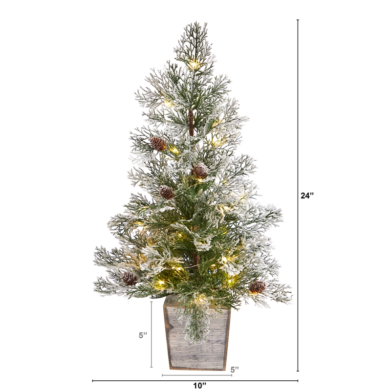 Nearly Natural 2ft Frosted Pre-Lit Green Christmas Tree w/ Pinecones in Planter
