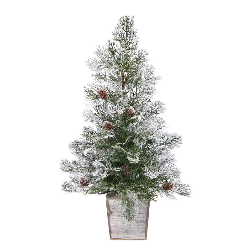 Nearly Natural 2ft Frosted Pre-Lit Green Christmas Tree w/ Pinecones in Planter