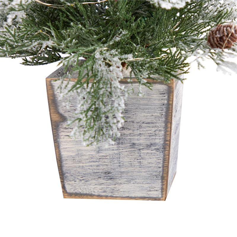 Nearly Natural 2ft Frosted Pre-Lit Green Christmas Tree w/ Pinecones in Planter