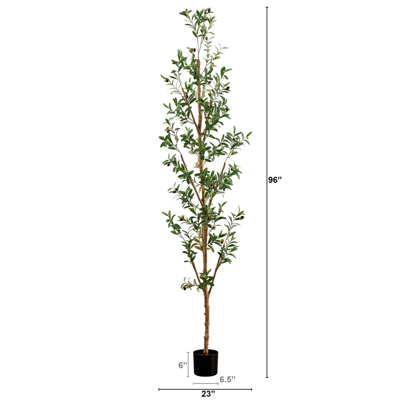 Nearly Natural 8ft Artificial Olive Tree with Natural Trunk in Green