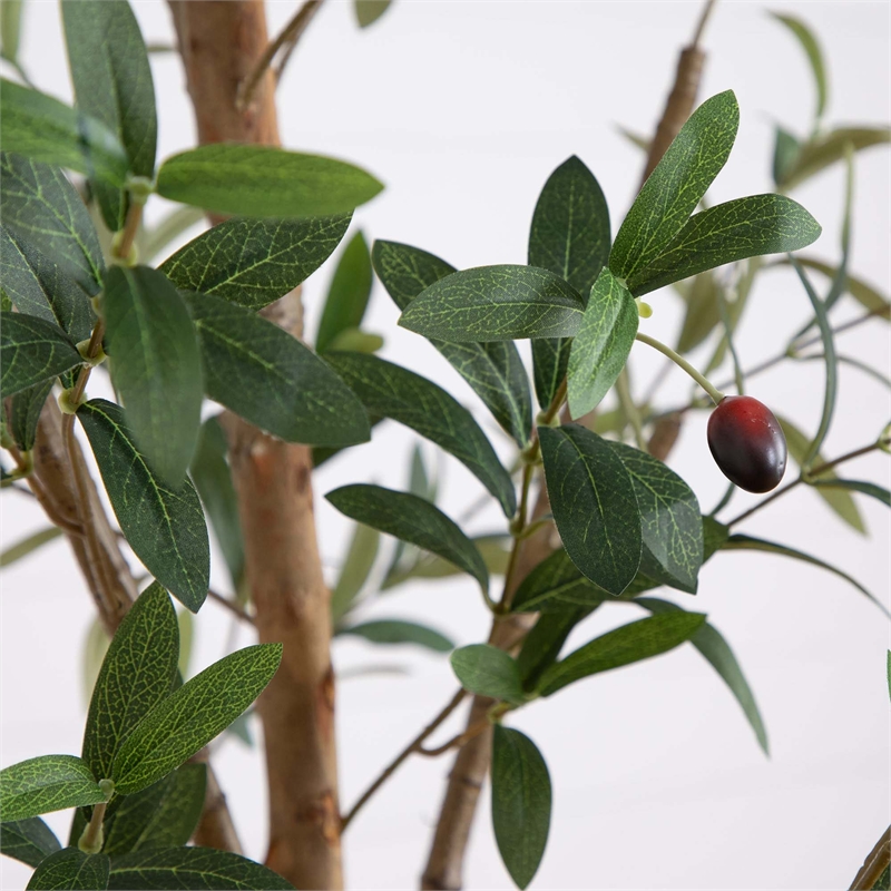 Nearly Natural 8ft Artificial Olive Tree with Natural Trunk in Green