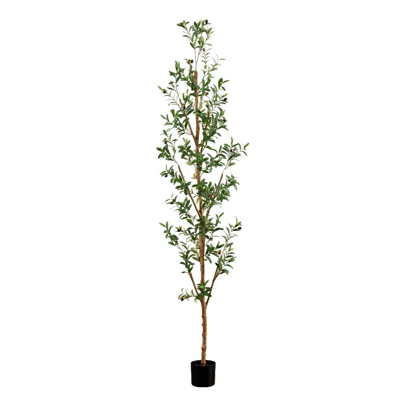 Nearly Natural 8ft Artificial Olive Tree with Natural Trunk in Green
