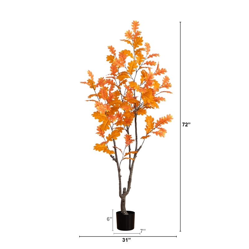 Nearly Natural 6ft Autumn Oak Artificial Fall Tree in Orange