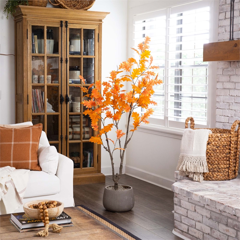 Nearly Natural 6ft Autumn Oak Artificial Fall Tree in Orange
