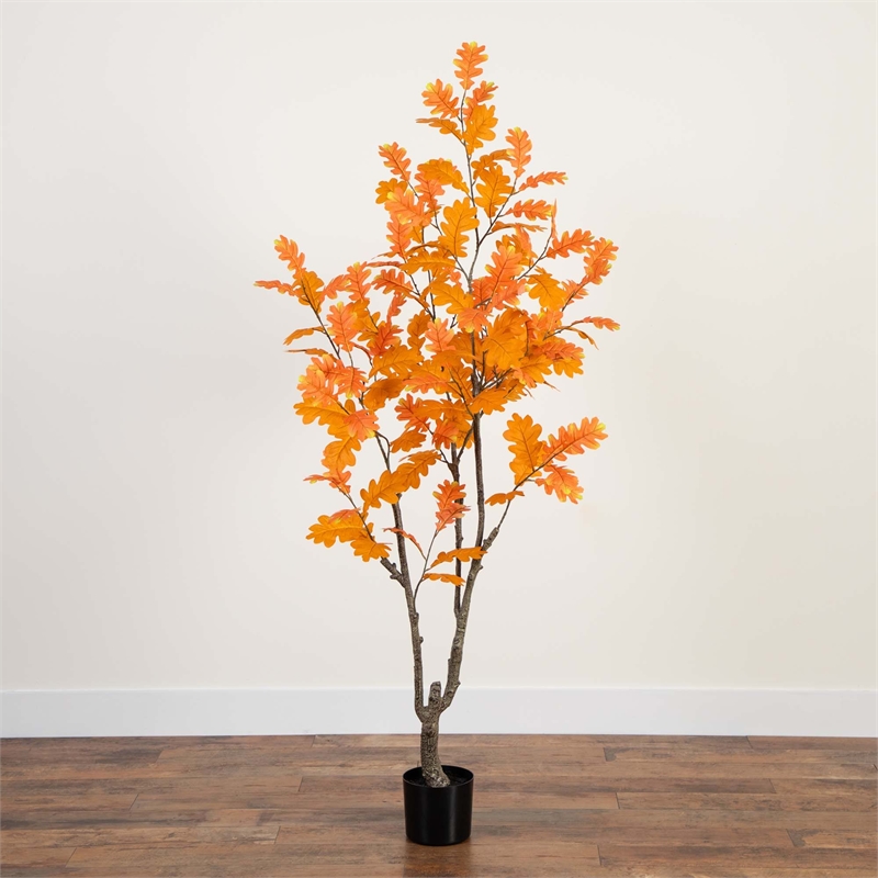 Nearly Natural 6ft Autumn Oak Artificial Fall Tree in Orange