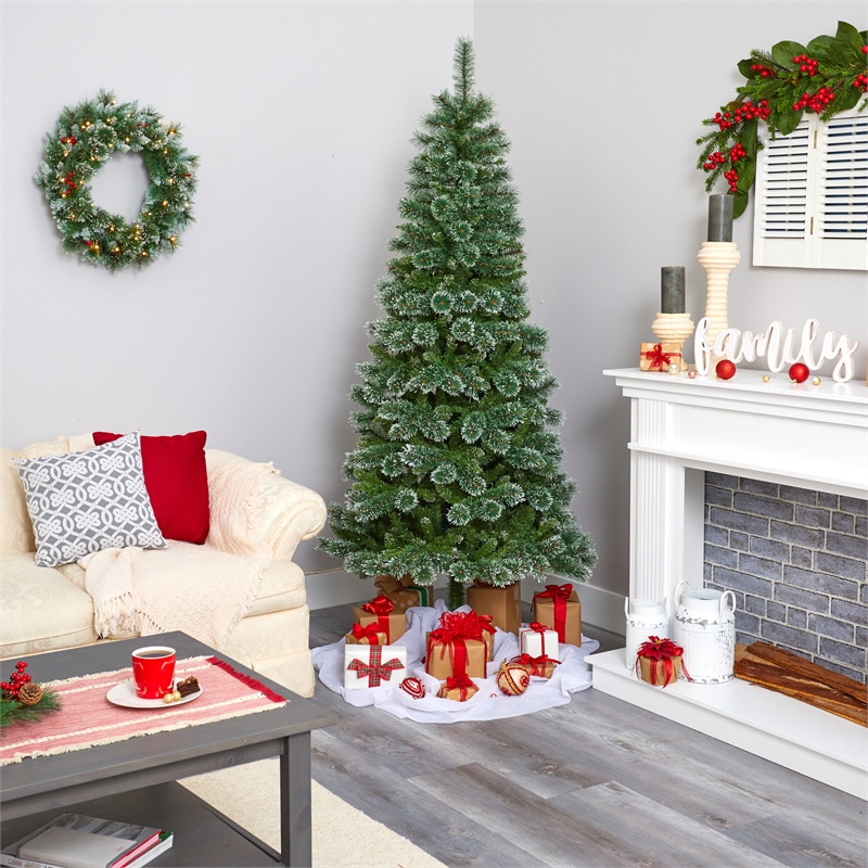 Nearly Natural 7ft Wisconsin Slim Snow Tip Pine Green Christmas Tree