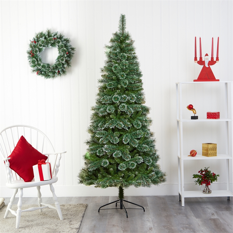 Nearly Natural 7ft Wisconsin Slim Snow Tip Pine Green Christmas Tree