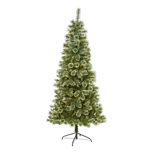 Nearly Natural 7ft Wisconsin Slim Snow Tip Pine Green Christmas Tree