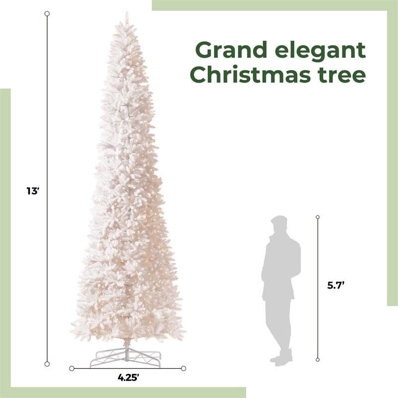 Nearly Natural 13ft Slim White Christmas Tree with 1350 Warm White LED Lights