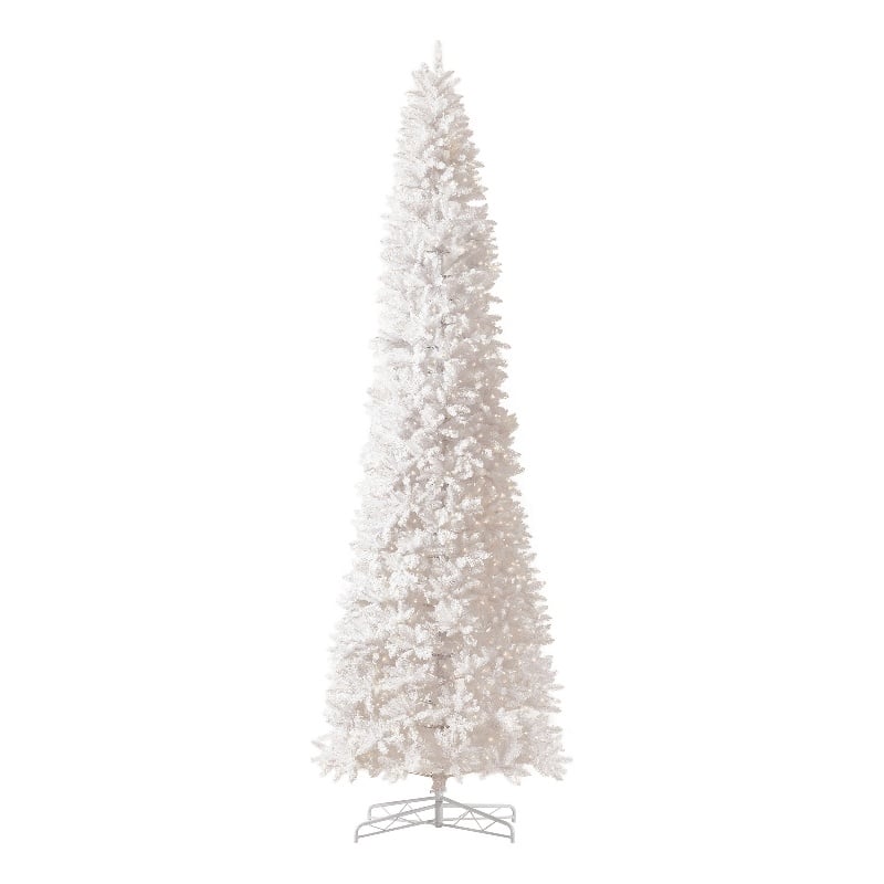Nearly Natural 13ft Slim White Christmas Tree with 1350 Warm White LED Lights