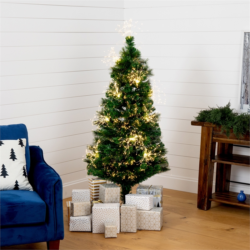 Nearly Natural 5ft Pre-Lit Fiber Optic Christmas Tree w/ 146 Warm White LED